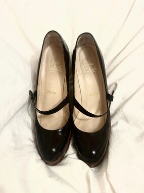 Christian Louboutin Black Patent Mary Jane Flats with Strap
